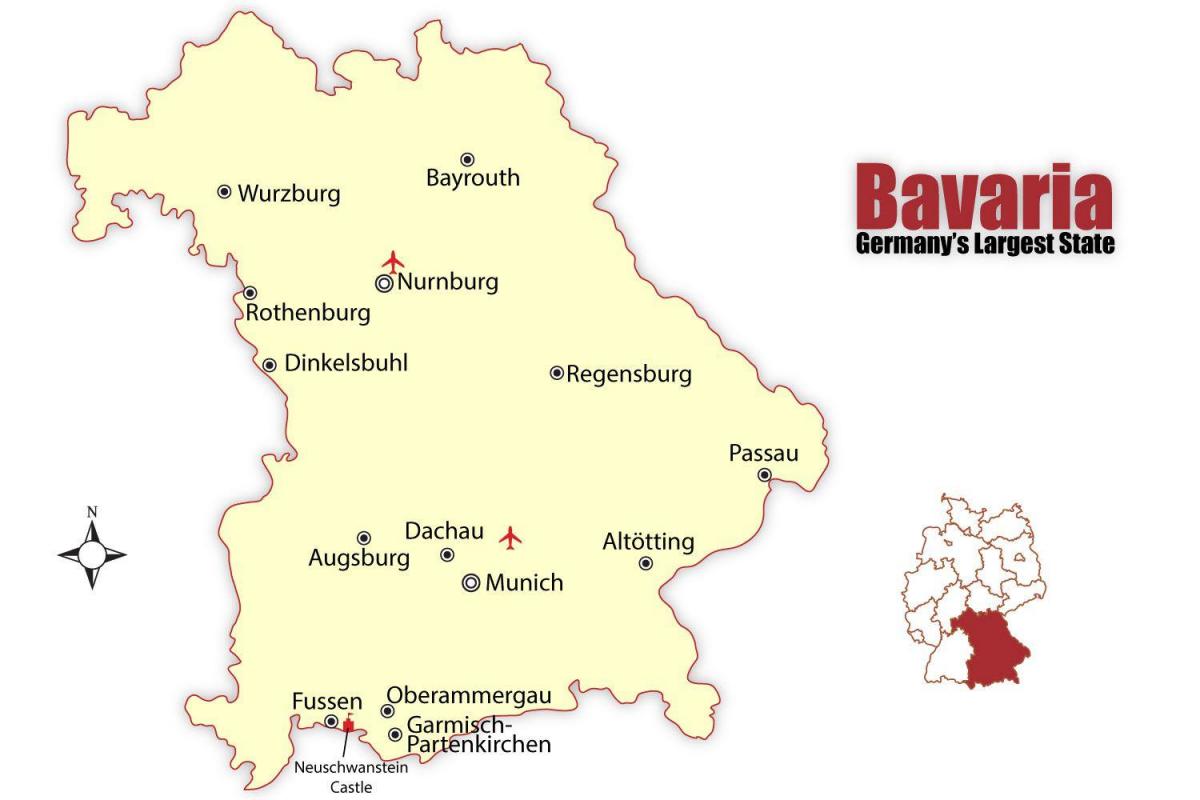 Mapa Niemiec pokazuje Monachium
