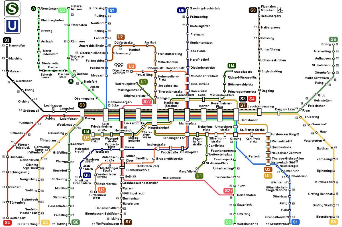 mapa metra w Monachium, Niemcy