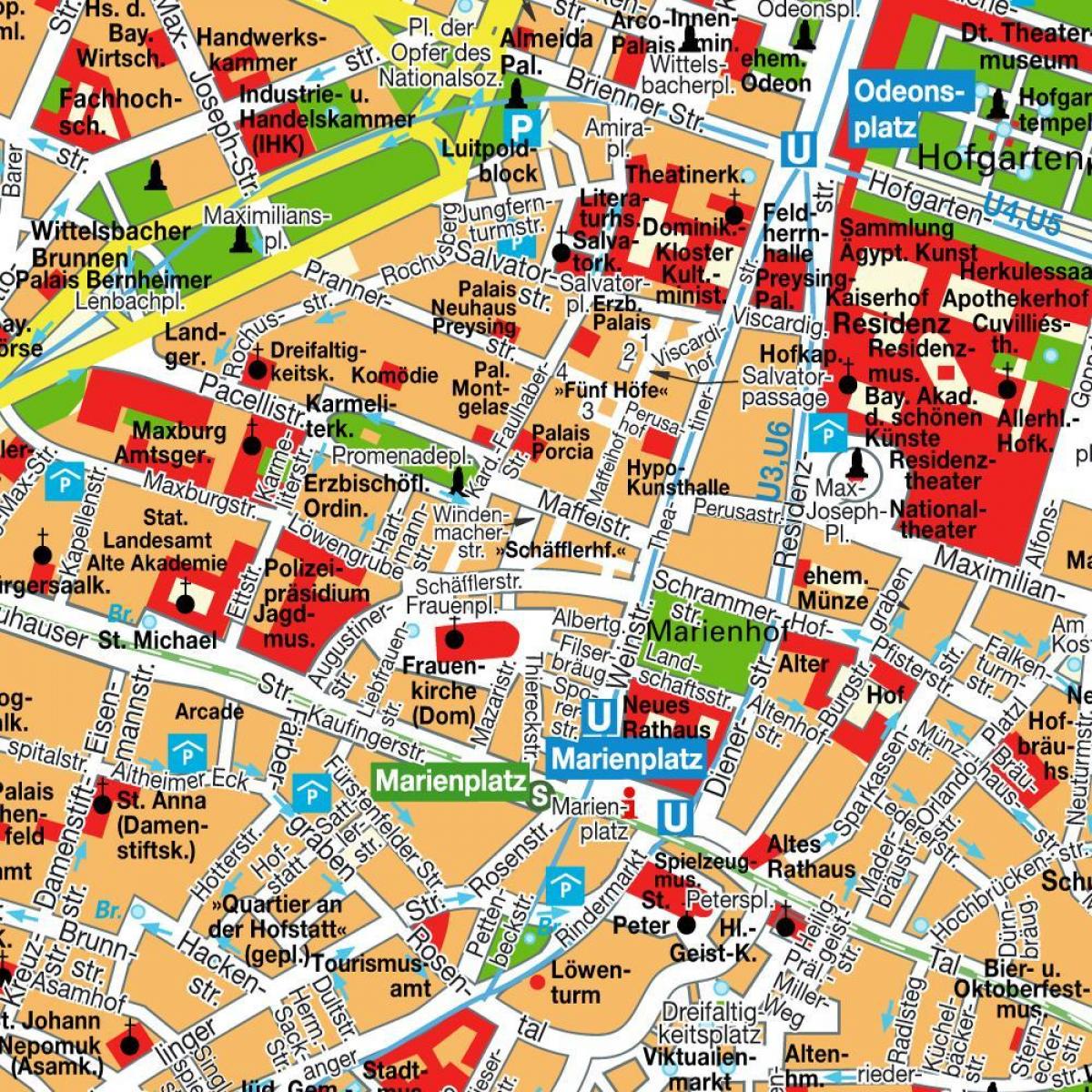 mapa ulic Monachium do centrum miasta 