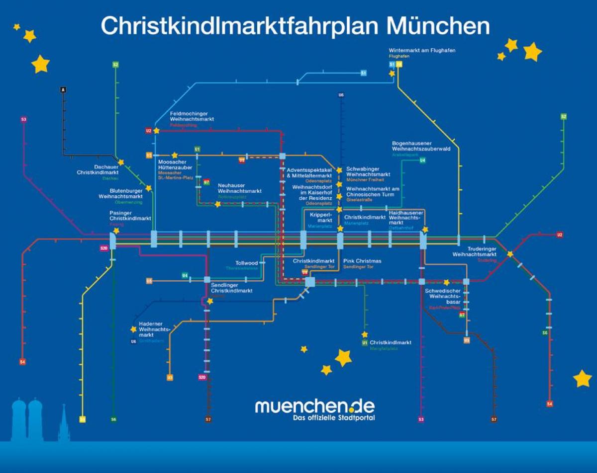 Mapa Monachium targi bożonarodzeniowe