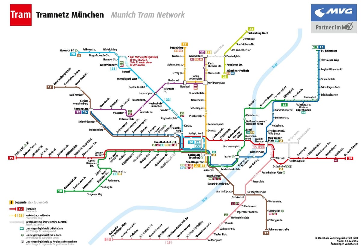 Mapa Monachium tramwajem