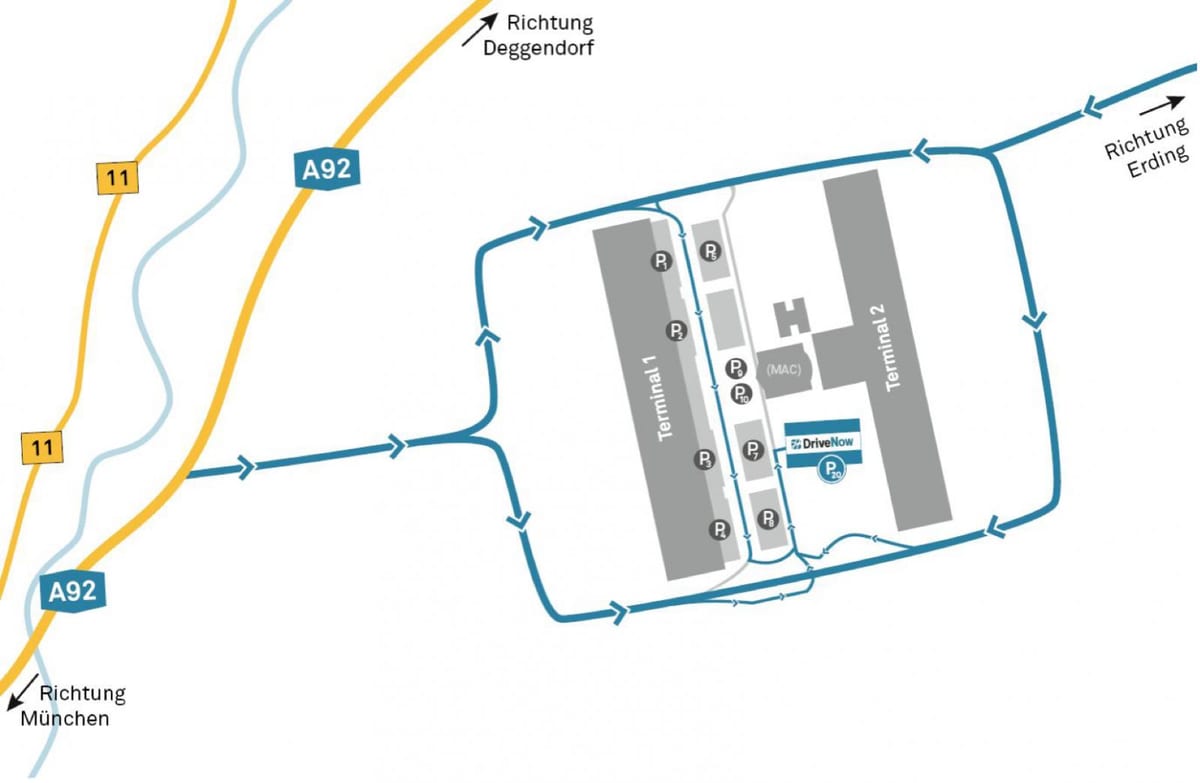 lotnisko w Monachium mapa wypożyczalni samochodów