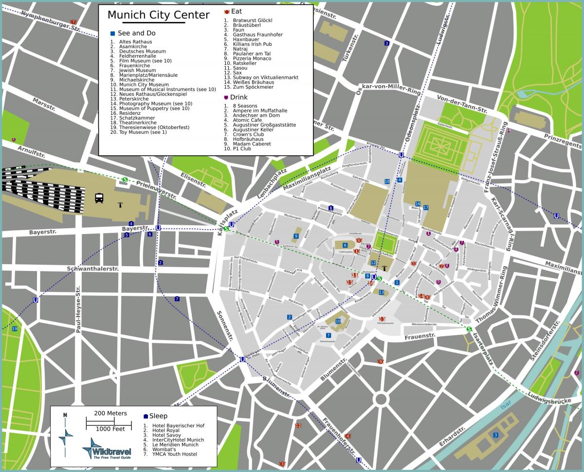mapa turystyczna w Monachium atrakcji
