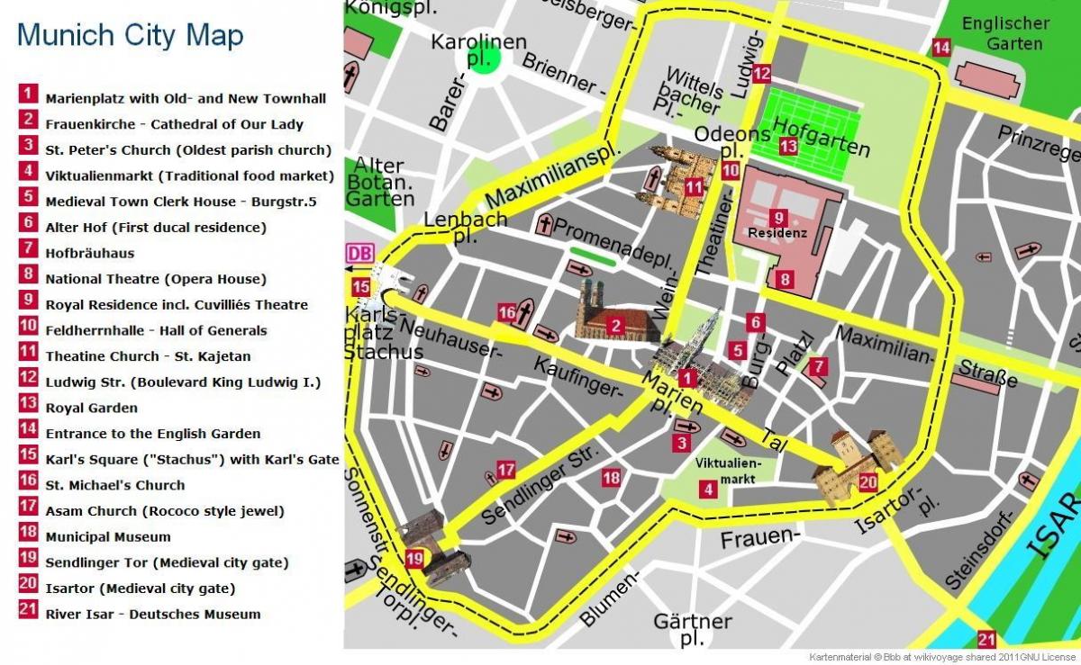 mapa Monachium zabytki centrum miasta