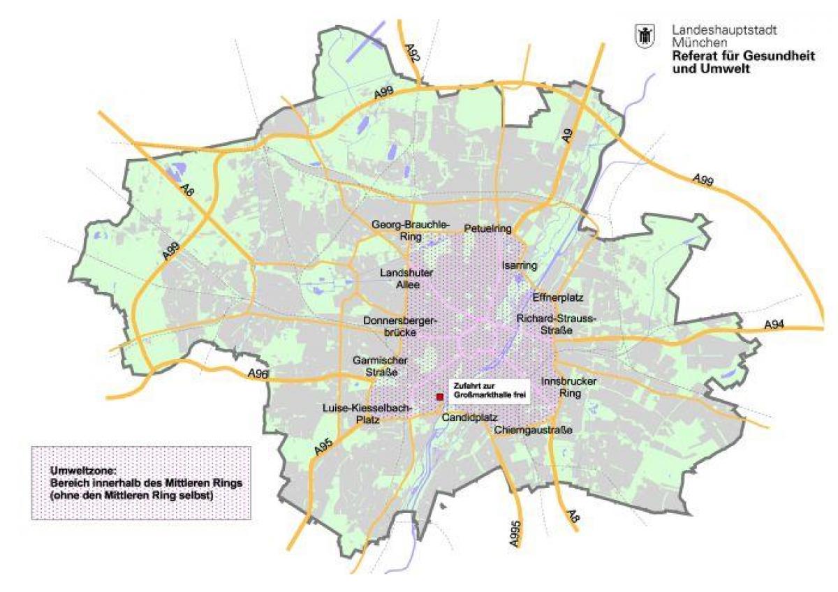 Mapa Monachium zielona strefa